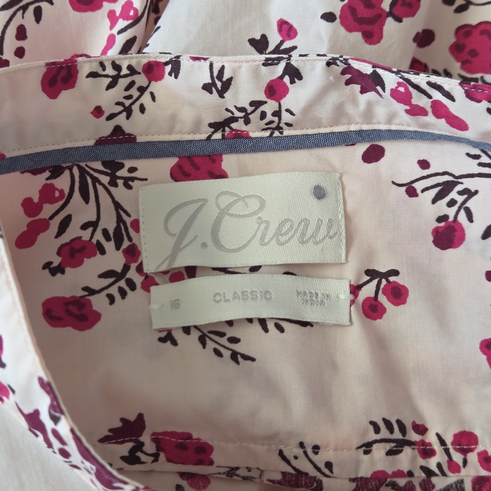 J Crew Classic Collarless Puff Sleeve Shirt Womens 16 Budding Floral Pink - Picture 16 of 16